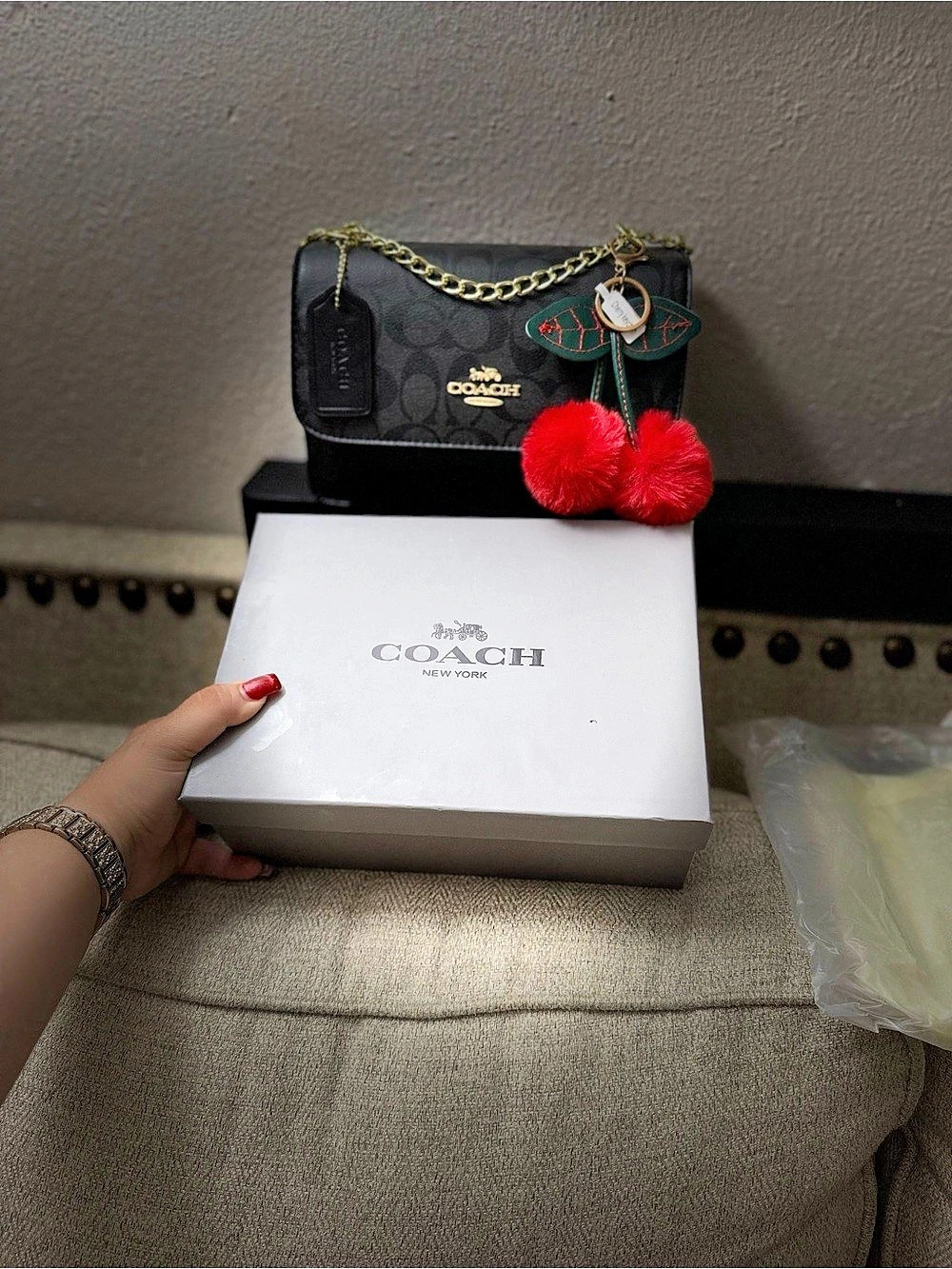 Coach Black & Red Chain Crossbody